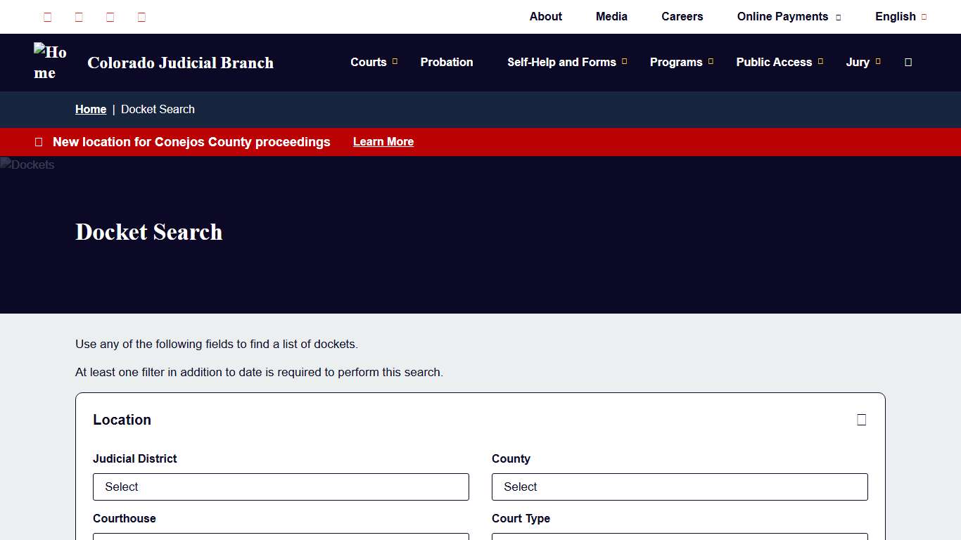 Docket Search | Colorado Judicial Branch