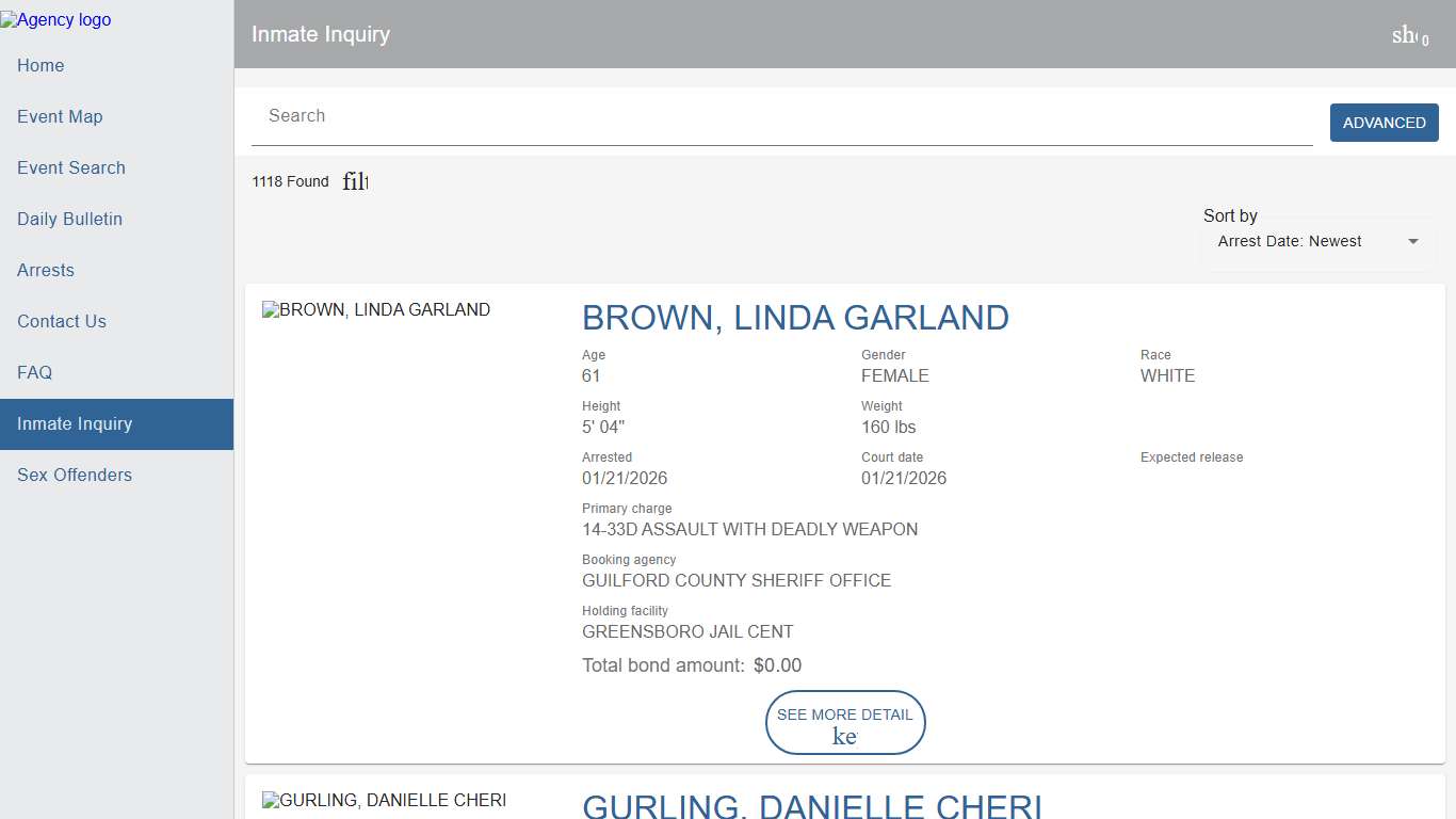 Guilford County SO Police To Citizen | Police to Citizen - Inmates catalog