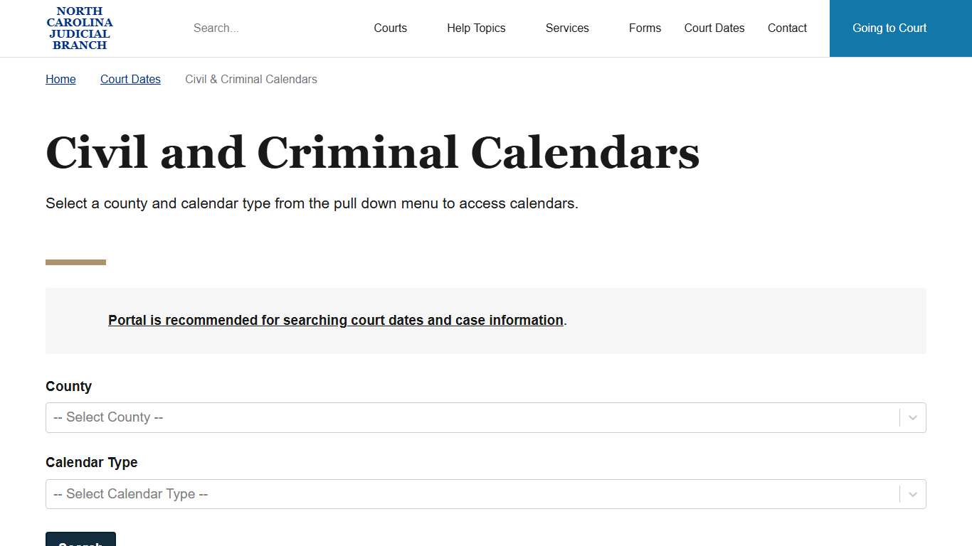 NC Judicial Branch Civil and Criminal Calendars